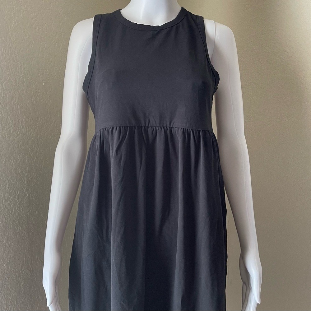J Crew Factory Black Long Stretchy Relaxed Fit Pockets Sleeveless Dress PS - Picture 2 of 8